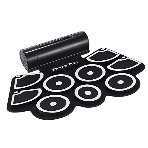 ammoon Portátil Electrónico Rollo Up Tambor Juego de Pastillas 9 Almohadillas de Silicona Altavoces Incorporados con los Palillos Pedales USB Cable de Audio de 3,5 mm