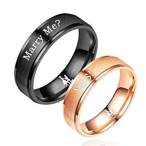 Amody 1 par Anillo de Acero Inoxidable su y Sus Parejas de Compromiso de Boda Bandas Pareja grabada Marry Me? y Yes! Mujeres tamaño 25 Hombres tamaño 25