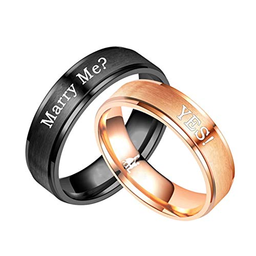 Amody 1 par Anillo de Acero Inoxidable su y Sus Parejas de Compromiso de Boda Bandas Pareja grabada Marry Me? y Yes! Mujeres tamaño 25 Hombres tamaño 25