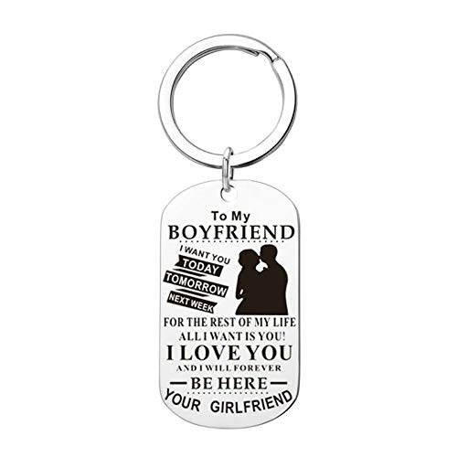 Amody 1 Pcs Llavero de Acero Inoxidable Rectángulo Placa de Identidad Grabado To My Boyfriend. I Love You Plata Boyfriend Llavero para Mujeres Hombres