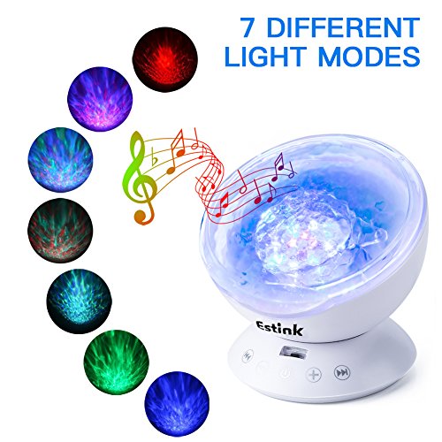 AMONIDA Ocean Wave Projector, lámpara de proyector LED de luz nocturna, reproductor de música de 7 modos de color con control remoto para habitación de bebé, dormitorio, sala de estar, regalos de Navi