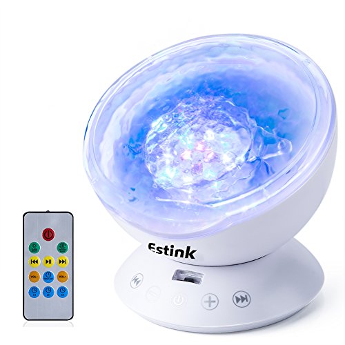 AMONIDA Ocean Wave Projector, lámpara de proyector LED de luz nocturna, reproductor de música de 7 modos de color con control remoto para habitación de bebé, dormitorio, sala de estar, regalos de Navi