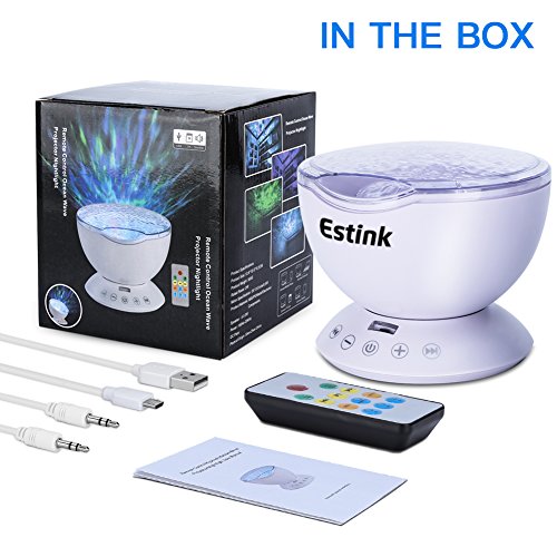 AMONIDA Ocean Wave Projector, lámpara de proyector LED de luz nocturna, reproductor de música de 7 modos de color con control remoto para habitación de bebé, dormitorio, sala de estar, regalos de Navi