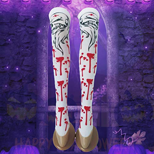 Amosfun 1 par de Mujeres manchadas de Sangre Medias hasta la Rodilla Blancas para Halloween Cosplay Costume Party Halloween Horror Nights (White No.1)