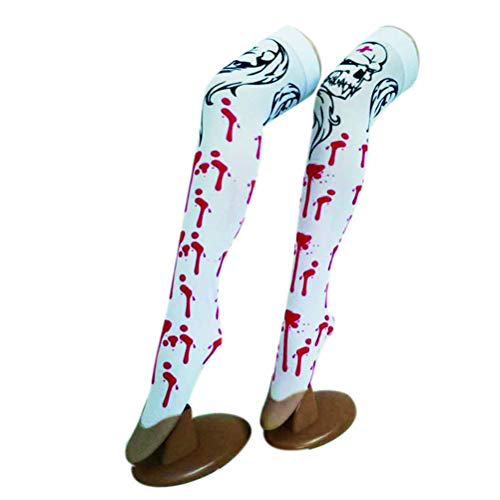 Amosfun 1 par de Mujeres manchadas de Sangre Medias hasta la Rodilla Blancas para Halloween Cosplay Costume Party Halloween Horror Nights (White No.1)