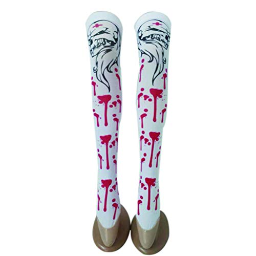Amosfun 1 par de Mujeres manchadas de Sangre Medias hasta la Rodilla Blancas para Halloween Cosplay Costume Party Halloween Horror Nights (White No.1)