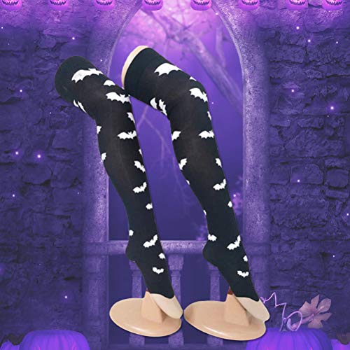 Amosfun 1 par de Mujeres manchadas de Sangre patrón murciélago Rodilla Medias Altas para Halloween Cosplay Fiesta de Disfraces Halloween Horror Nights (Black No.6)