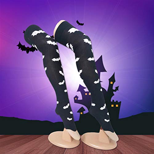 Amosfun 1 par de Mujeres manchadas de Sangre patrón murciélago Rodilla Medias Altas para Halloween Cosplay Fiesta de Disfraces Halloween Horror Nights (Black No.6)