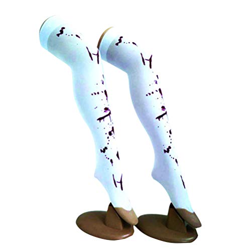 Amosfun 1 par de Mujeres teñidas con Sangre Medias hasta la Rodilla Blancas para Fiesta de Terror Cosplay (Blanco n ° 3)
