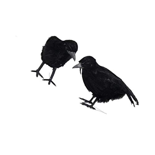 Amosfun 2pcs de Halloween Negro con Plumas de Gallo realistas Aves Cuervos apoyos perseguido Pantalla casa Cementerio lápida