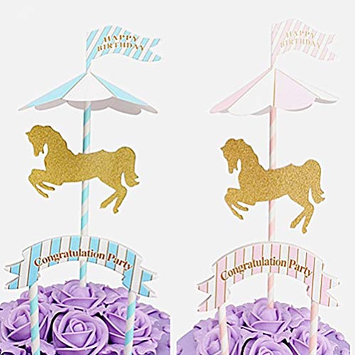 Amosfun 4 piezas Cupcake Toppers Para Pasteles Merry-go-round Tiovivo Topper Para Tarta Selección Fruta Postre Para Temática Fiesta Felicitación Bautizmo