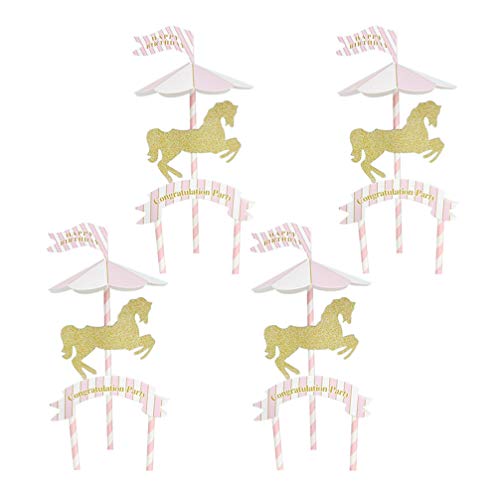 Amosfun 4 piezas Cupcake Toppers Para Pasteles Merry-go-round Tiovivo Topper Para Tarta Selección Fruta Postre Para Temática Fiesta Felicitación Bautizmo