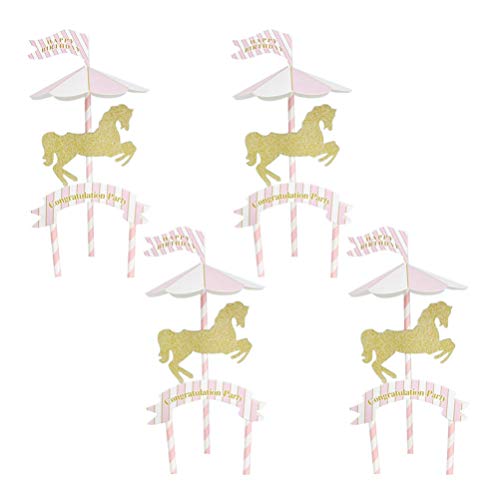 Amosfun 4 piezas Cupcake Toppers Para Pasteles Merry-go-round Tiovivo Topper Para Tarta Selección Fruta Postre Para Temática Fiesta Felicitación Bautizmo