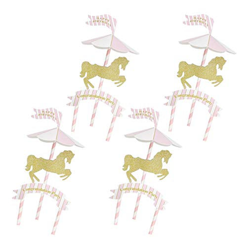 Amosfun 4 piezas Cupcake Toppers Para Pasteles Merry-go-round Tiovivo Topper Para Tarta Selección Fruta Postre Para Temática Fiesta Felicitación Bautizmo
