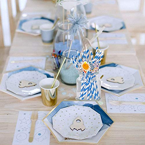 Amosfun 40 piezas de pajitas de papel espacial pajitas desechables de patrón de cohete de plantas estrelladas para suministros de bodas de cumpleaños de tema espacial