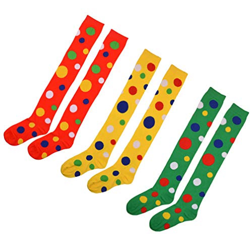 Amosfun Payaso Cosplay Medias sobre la Rodilla patrón de Punto elástico Calcetines de Baile Calcetines de Rendimiento Vestido de Fiesta Calcetines Largos para Cosplay Festival Carnaval 3 Pares
