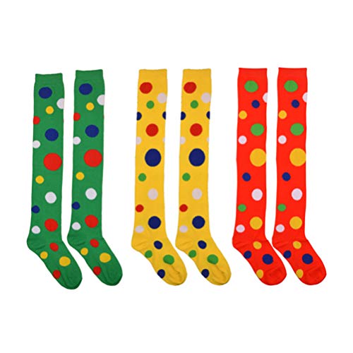 Amosfun Payaso Cosplay Medias sobre la Rodilla patrón de Punto elástico Calcetines de Baile Calcetines de Rendimiento Vestido de Fiesta Calcetines Largos para Cosplay Festival Carnaval 3 Pares