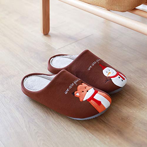 Amosfun Zapatillas de Navidad con Renos decoración de muñeco de Nieve Zapatillas de algodón de Invierno Zapatillas Antideslizantes para Navidad Vacaciones de Invierno Talla XL (marrón)