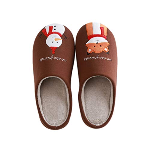 Amosfun Zapatillas de Navidad con Renos decoración de muñeco de Nieve Zapatillas de algodón de Invierno Zapatillas Antideslizantes para Navidad Vacaciones de Invierno Talla XL (marrón)