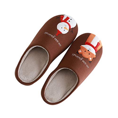 Amosfun Zapatillas de Navidad con Renos decoración de muñeco de Nieve Zapatillas de algodón de Invierno Zapatillas Antideslizantes para Navidad Vacaciones de Invierno Talla XL (marrón)