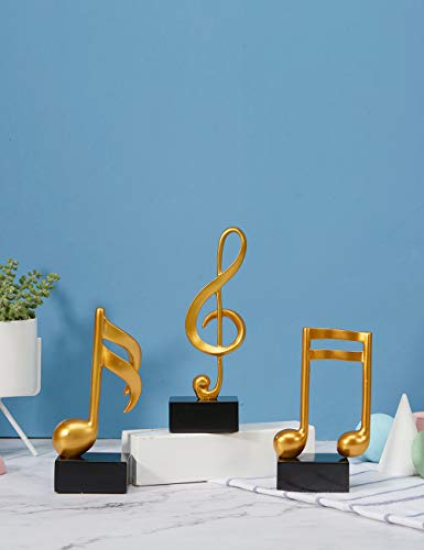 Amoy-Art 3 Piezas Figurillas Decorativas Música Estatuilla Nota Musical Regalos de Piano para el Hogar Souvenirs Giftbox Resina Oro 19cmH