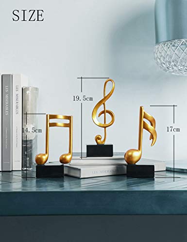 Amoy-Art 3 Piezas Figurillas Decorativas Música Estatuilla Nota Musical Regalos de Piano para el Hogar Souvenirs Giftbox Resina Oro 19cmH