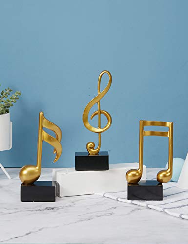 Amoy-Art 3 Piezas Figurillas Decorativas Música Estatuilla Nota Musical Regalos de Piano para el Hogar Souvenirs Giftbox Resina Oro 19cmH