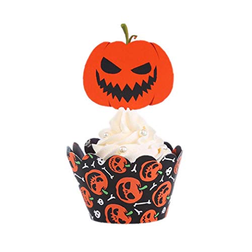 AMOYER 1 Conjunto de Calabaza Torta Envoltura de la Magdalena de la Torta de la hornada Copas Decoración para Fiesta de Halloween
