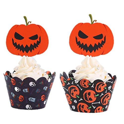 AMOYER 1 Conjunto de Calabaza Torta Envoltura de la Magdalena de la Torta de la hornada Copas Decoración para Fiesta de Halloween