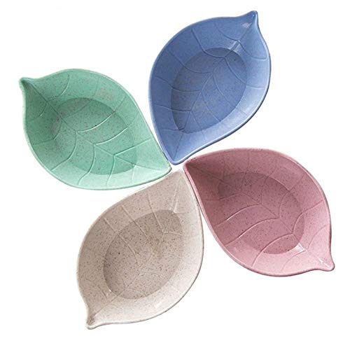 AMOYER 4pcs / Set Salsa De Soja Plato De Usos Múltiples De La Hoja-Forma Pequeño Condimento Platillos Aperitivo Platos para Ensalada Vinagre Salsa De Soja Wasabi