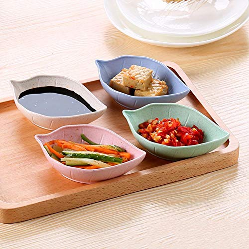 AMOYER 4pcs / Set Salsa De Soja Plato De Usos Múltiples De La Hoja-Forma Pequeño Condimento Platillos Aperitivo Platos para Ensalada Vinagre Salsa De Soja Wasabi