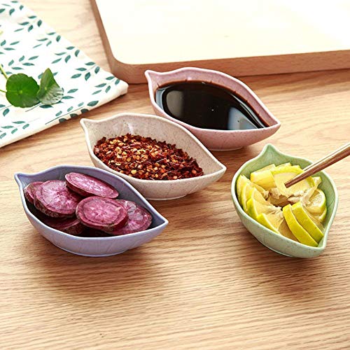 AMOYER 4pcs / Set Salsa De Soja Plato De Usos Múltiples De La Hoja-Forma Pequeño Condimento Platillos Aperitivo Platos para Ensalada Vinagre Salsa De Soja Wasabi
