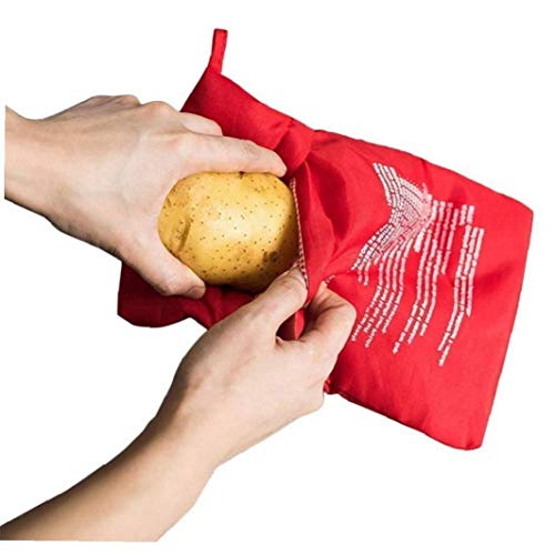 Amoyer Rojo Lavable Olla Bolsa de Patatas al Horno de microondas Cocinar la Patata Quick Fast (Cocineros 4 Patatas a la Vez)