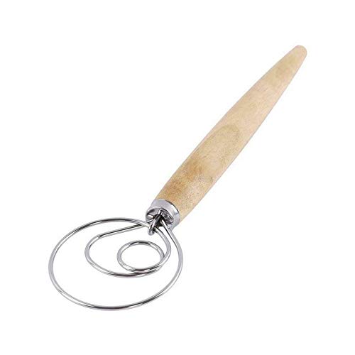 Ampliación De 13,5" Masa Batidor De Acero Inoxidable Original Danesa Masa Batir Con Mango De Madera Para El Horno De Pizza Dulce Corteza De Pastel Pasta Pasteles Galletas Artesanales Sour