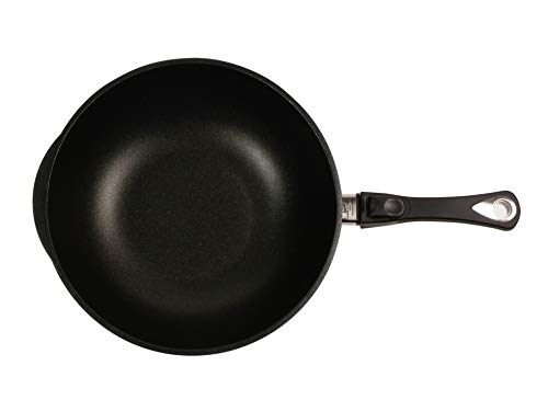 AMT - Sartén para wok (32 cm de diámetro, 10 cm de alto, mango extraíble, aluminio fundido (aluminio), revestimiento antiadherente Lotan® para cocinar sin grasas, AMZN-1032S-Z20B