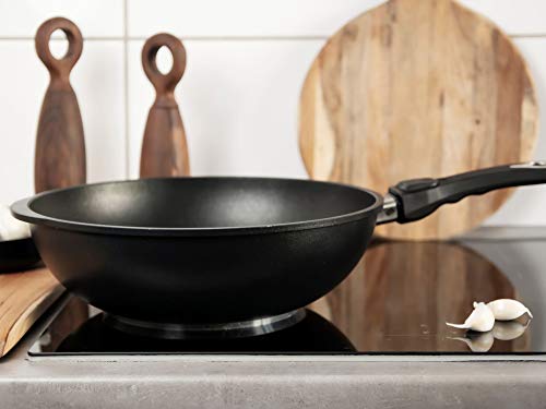 AMT - Sartén para wok (32 cm de diámetro, 10 cm de alto, mango extraíble, aluminio fundido (aluminio), revestimiento antiadherente Lotan® para cocinar sin grasas, AMZN-1032S-Z20B