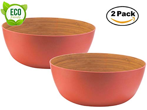 AMTNATURE Set de 2 Ensaladeras Cuencos de bambú con Capacidad de 1200 ml | Apto Lavavajillas | Vajilla de bambú | Ensalada | Fruta | Picnic | Camping |Bambú Naranja