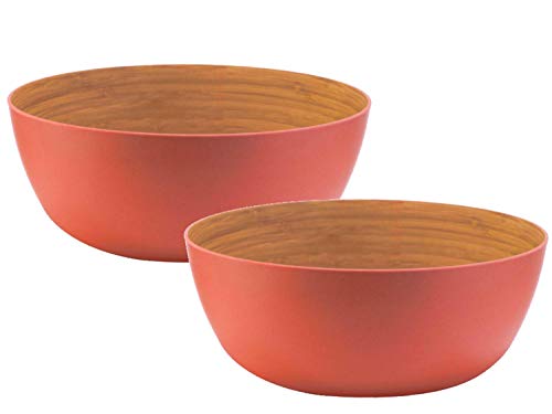 AMTNATURE Set de 2 Ensaladeras Cuencos de bambú con Capacidad de 1200 ml | Apto Lavavajillas | Vajilla de bambú | Ensalada | Fruta | Picnic | Camping |Bambú Naranja