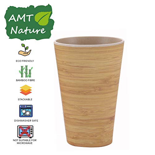 AMTNATURE Set de 4 Vasos de Bambú con capacidad de 350ml. Juego de taza biodegradable. Vajilla ecológica BPA Free.