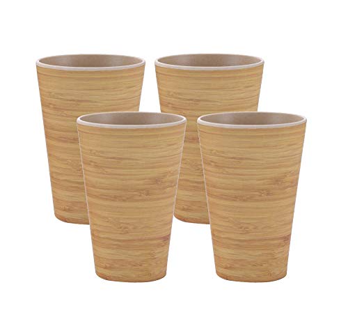 AMTNATURE Set de 4 Vasos de Bambú con capacidad de 350ml. Juego de taza biodegradable. Vajilla ecológica BPA Free.
