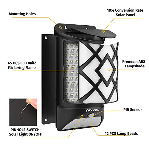 AMTSKR 2 En 1 Luz De Pared Solar Led Flicker Flame Fuego + Seguridad Pir Motion Detect