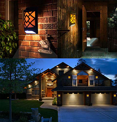AMTSKR 2 En 1 Luz De Pared Solar Led Flicker Flame Fuego + Seguridad Pir Motion Detect