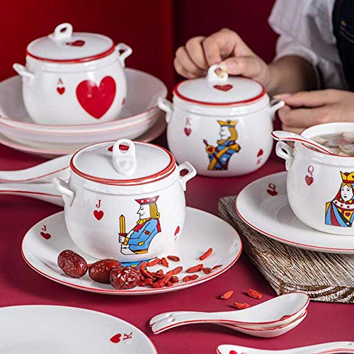 AMYZ Mini Olla de cerámica para estofado con Tapa,Cuenco de Sopa de Vapor de Primera Calidad,cazuela de cerámica con Cara de póker,Cuenco de Fideos rápido para el Dormitorio de la Oficina en casa