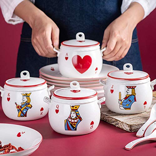 AMYZ Mini Olla de cerámica para estofado con Tapa,Cuenco de Sopa de Vapor de Primera Calidad,cazuela de cerámica con Cara de póker,Cuenco de Fideos rápido para el Dormitorio de la Oficina en casa