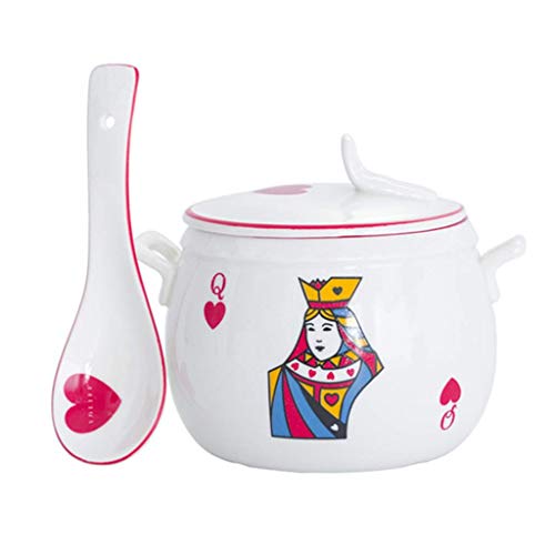 AMYZ Mini Olla de cerámica para estofado con Tapa,Cuenco de Sopa de Vapor de Primera Calidad,cazuela de cerámica con Cara de póker,Cuenco de Fideos rápido para el Dormitorio de la Oficina en casa