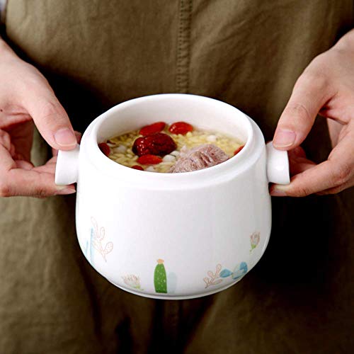 AMYZ Mini Olla de cerámica para estofado con Tapa,tazón de Sopa de Fideos rápidos,Taza humeante,Olla de Sopa,Cacerola de cerámica para el Dormitorio de la Oficina en casa,Apto para lavavajillas,m