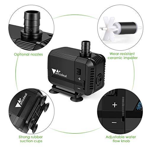amzdeal Bomba Sumergible 1500L/H 15W, Bomba de Agua Ultra Silenciosa para Pecera Acuario Jardín Estanque Fuente