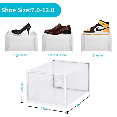 Amzdeal Cajas de Zapatos Plásticas 6 Pcs - Organizador de Zapatos Duradero y Apilable, 100% Impermeable, Caja de Almacenamiento Plegable, Más Ordenado, para Zapatos de Hombres y Mujeres 35*25*18.7cm