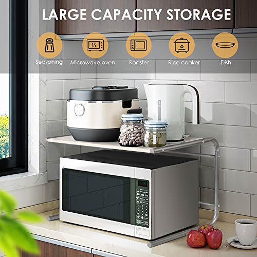 Amzdeal Estante de cocina, Estantería de microondas de la cocina, Estante de almacenamiento de acero inoxidable y madera, Soporte de microondas multifuncional (49.5x37x40.5cm)