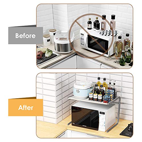 Amzdeal Estante de cocina, Estantería de microondas de la cocina, Estante de almacenamiento de acero inoxidable y madera, Soporte de microondas multifuncional (49.5x37x40.5cm)